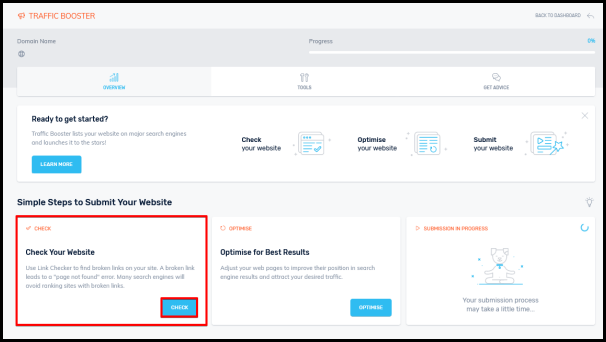 traffic booster dashboard