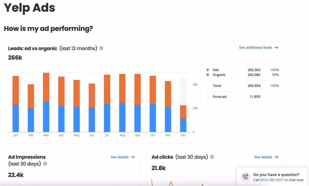 yelp ads dashboard screenshot example