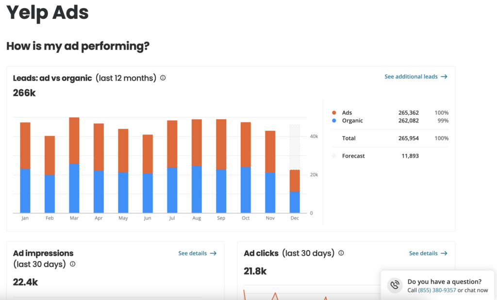 yelp ads dashboard screenshot example