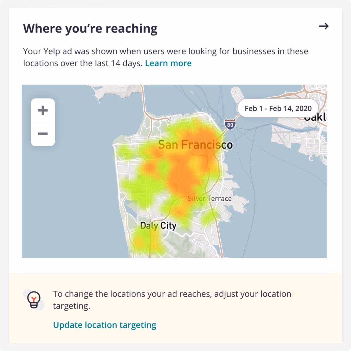 yelp ads reach planner heatmap