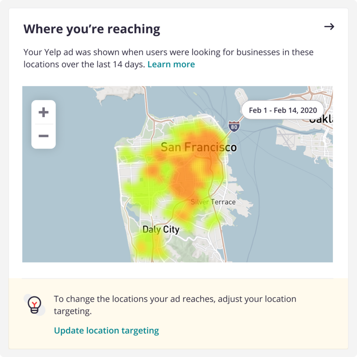 yelp ads reach planner heatmap