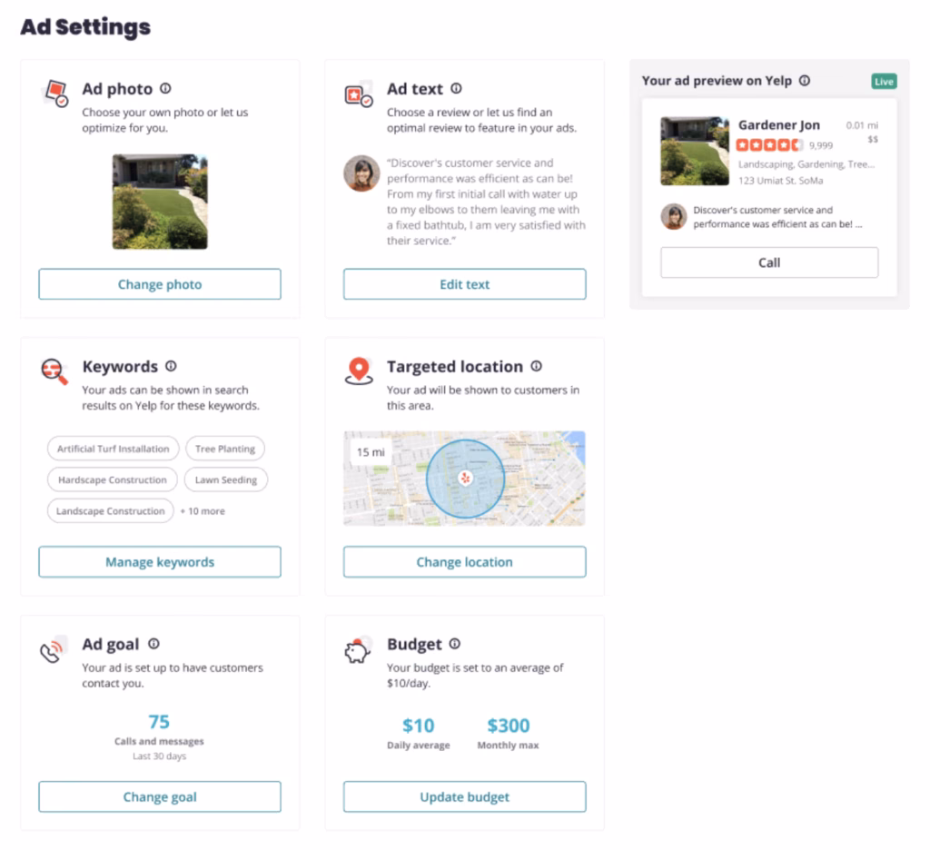 yelp ads select campaign type example