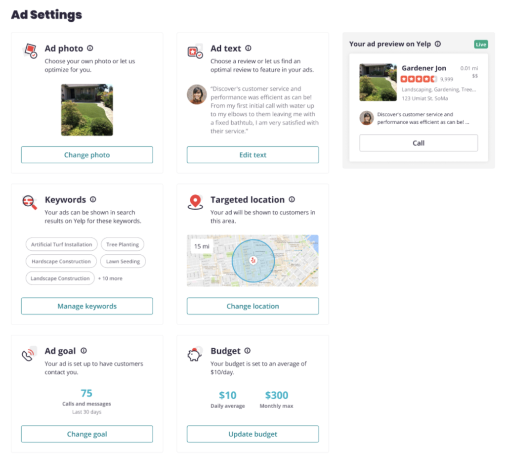 yelp ads select campaign type example