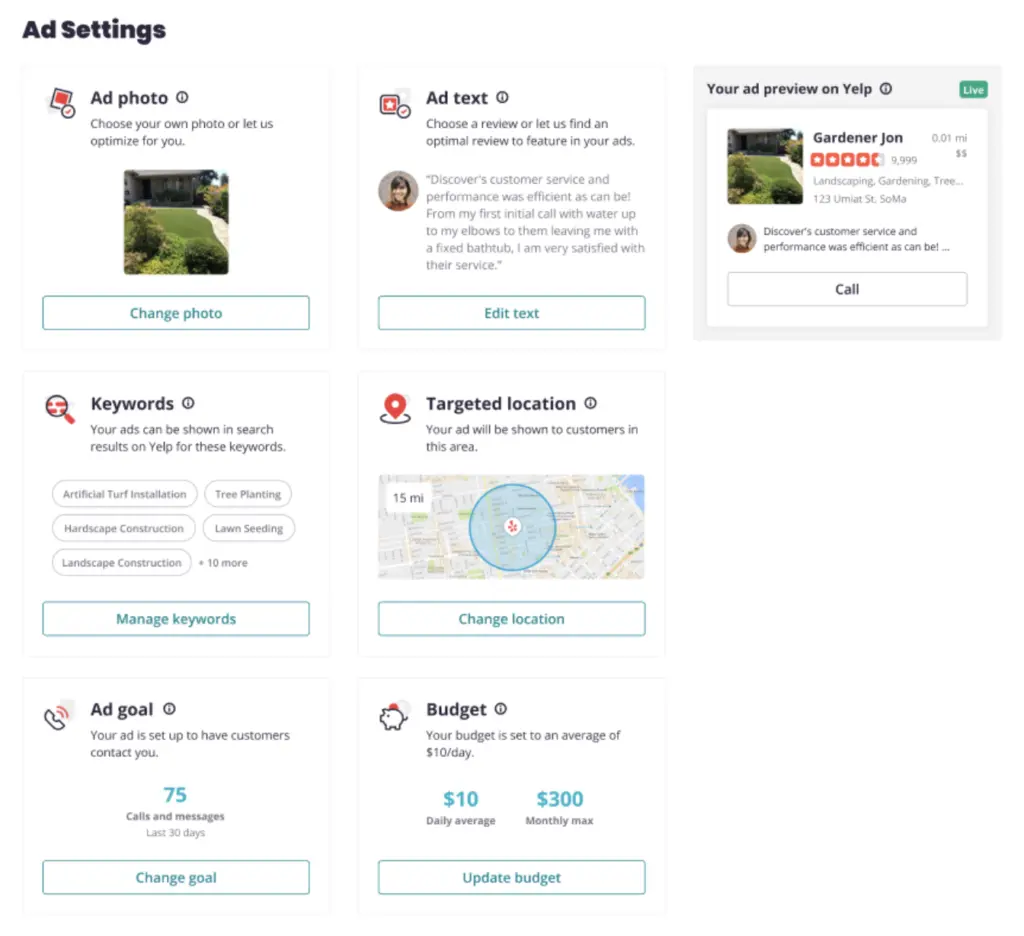 yelp ads select campaign type example