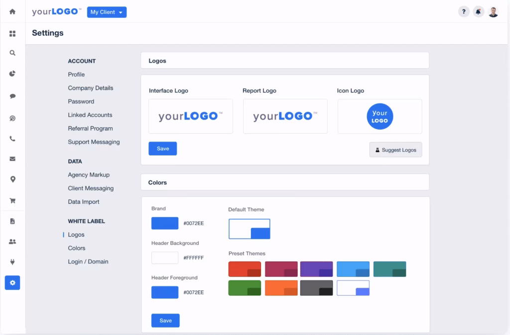 agency analytics white label dashboard colors logo