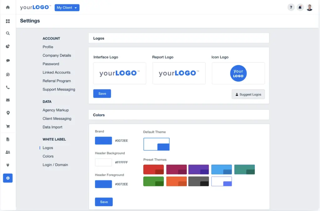 agency analytics white label dashboard colors logo