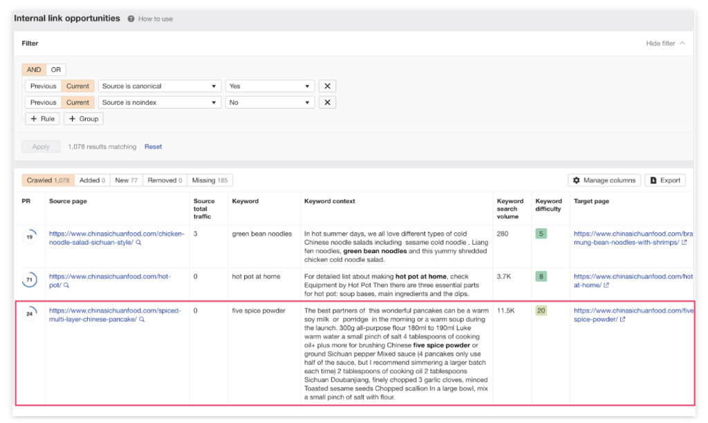 Ahrefs Internal Link Opportunities