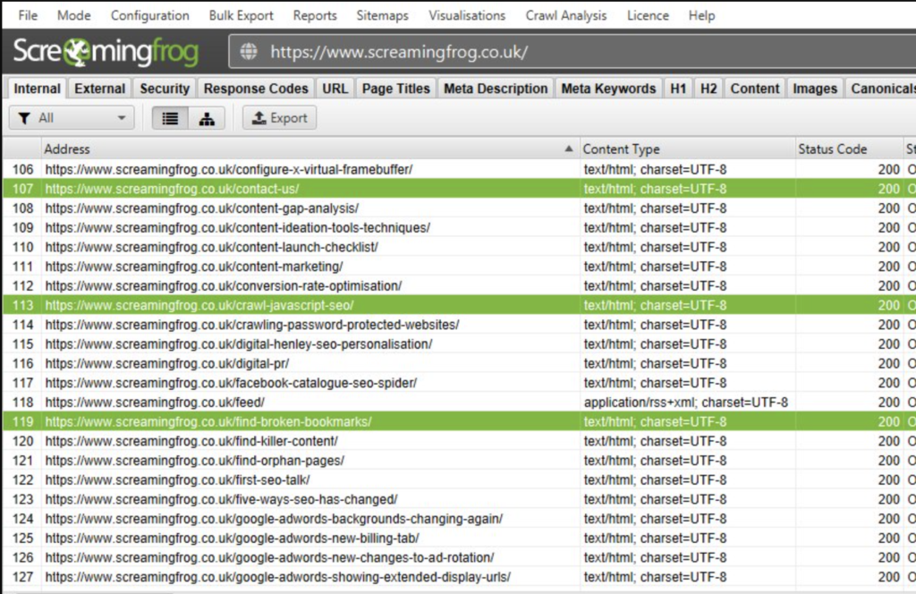 Screaming Frog internal link analysis