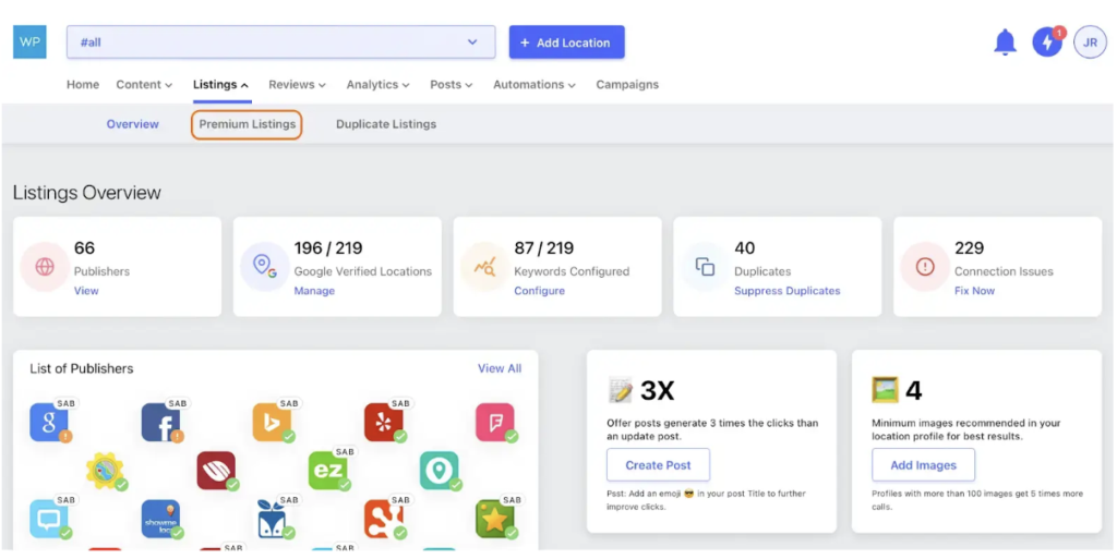 Local Citation builder dashboard Synup