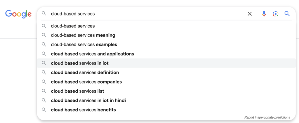 cloud-based services Google Autocomplete B2B