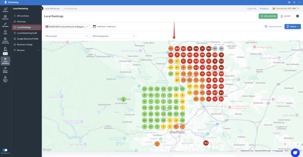 SE Ranking tool geo grid local ranking
