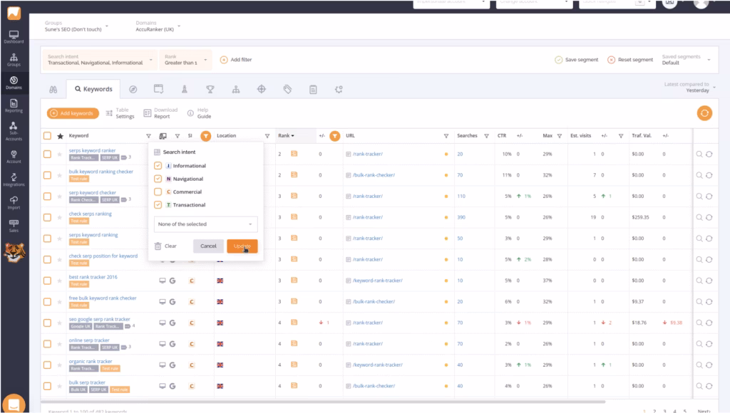 accuranker Keyword analysis - search intent