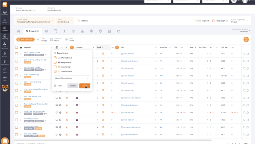 accuranker Keyword analysis - search intent