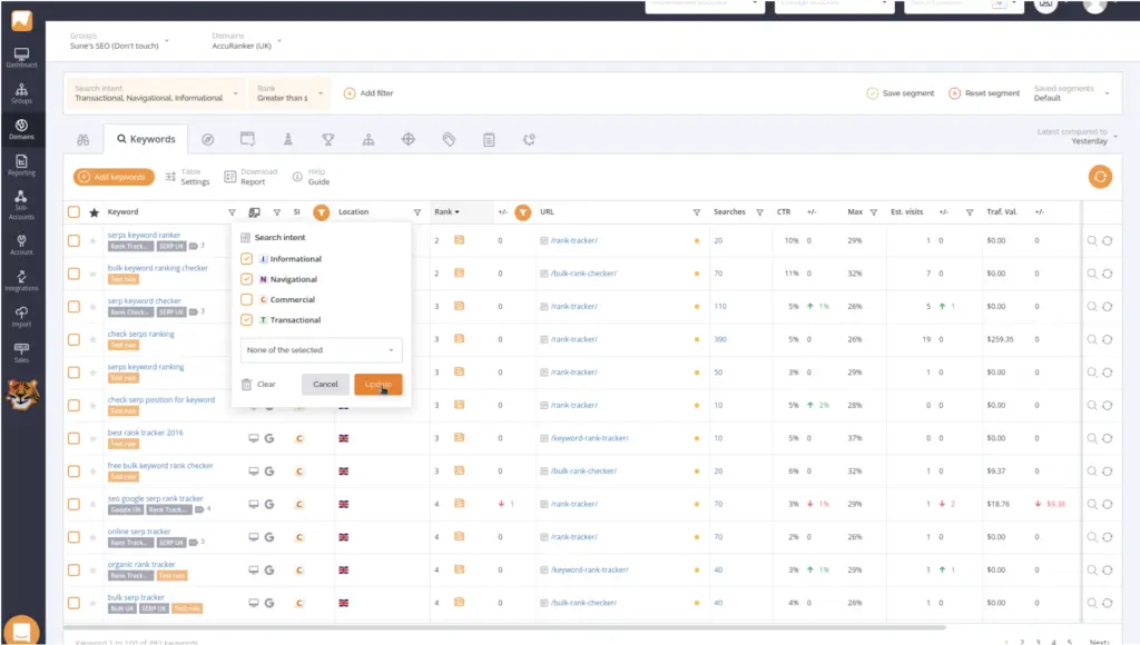accuranker Keyword analysis - search intent