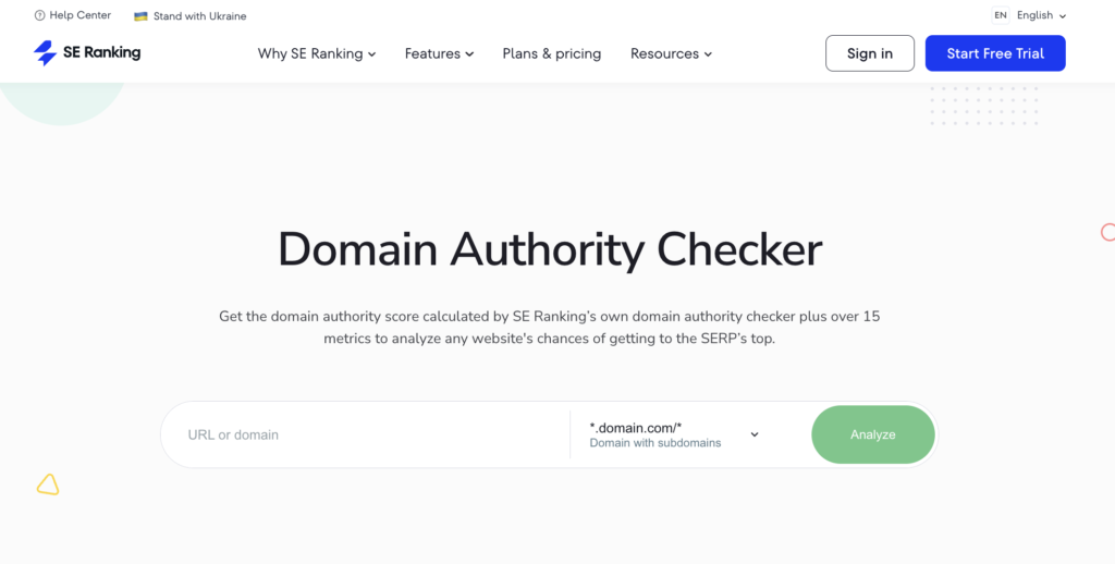 Domain Authority checker SE ranking