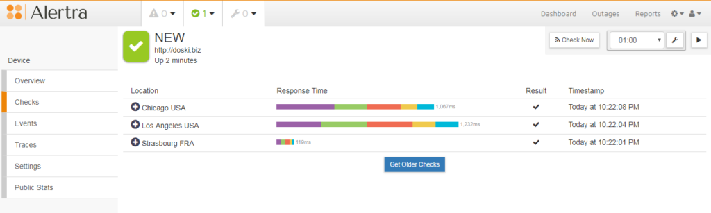 aletra pagespeed checks dashboard