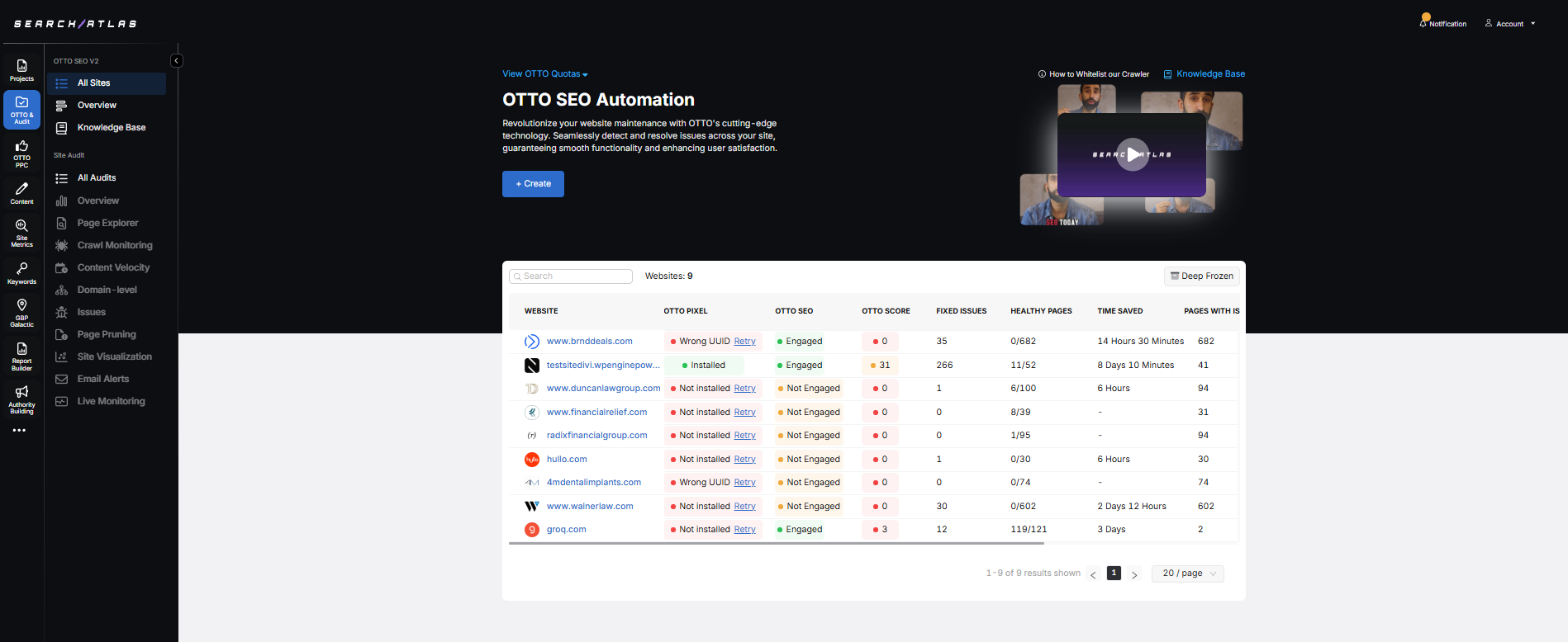 Step 3: Go to the dashboard, click on “OTTO & Audit”, and create a new project on the “+ Create” button.