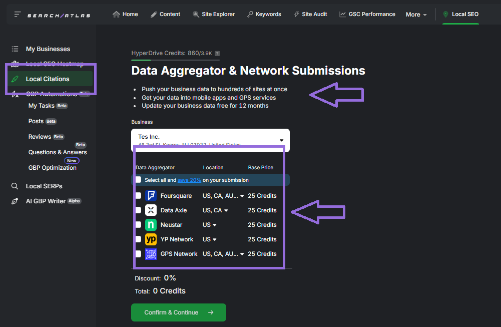search atlas data aggregator & network submissions feature