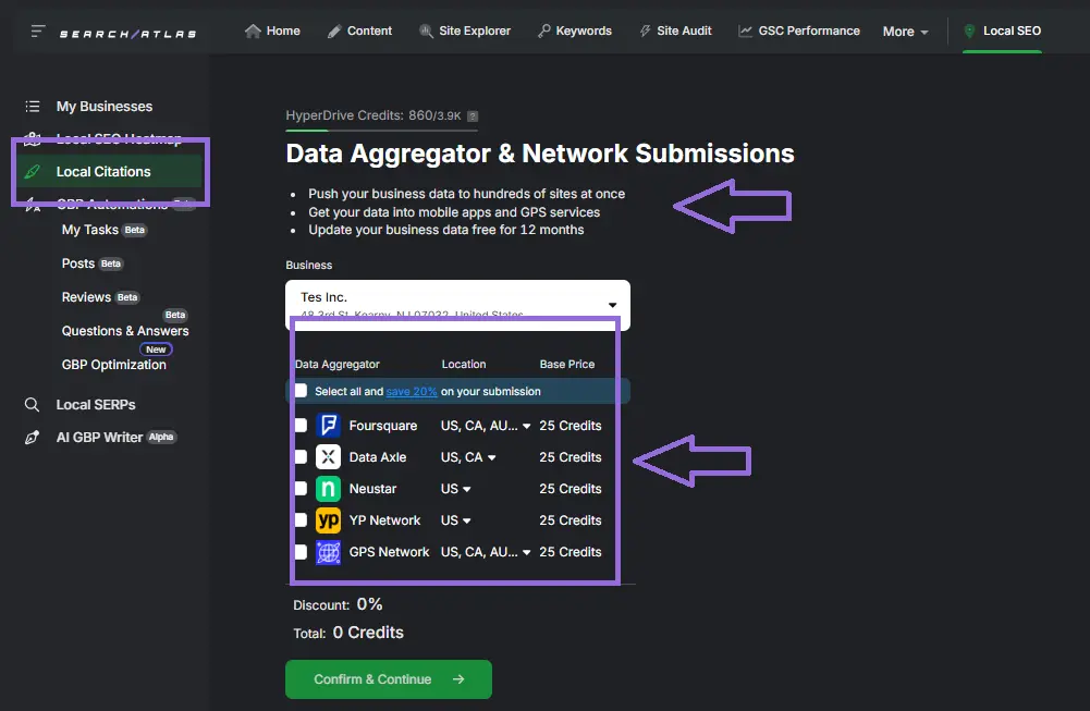 search atlas data aggregator & network submissions feature