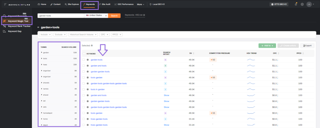 search atlas keyword magic tool interface