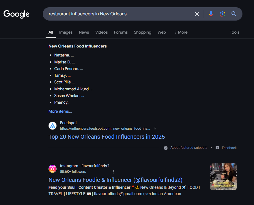 google search for influencer marketing