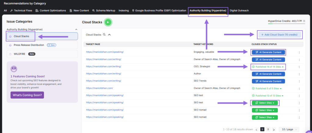 OTTO SEO cloud stacks feature