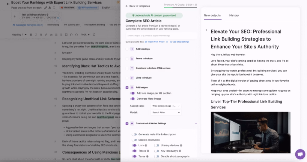 semantic content brief in search atlas content genius tool