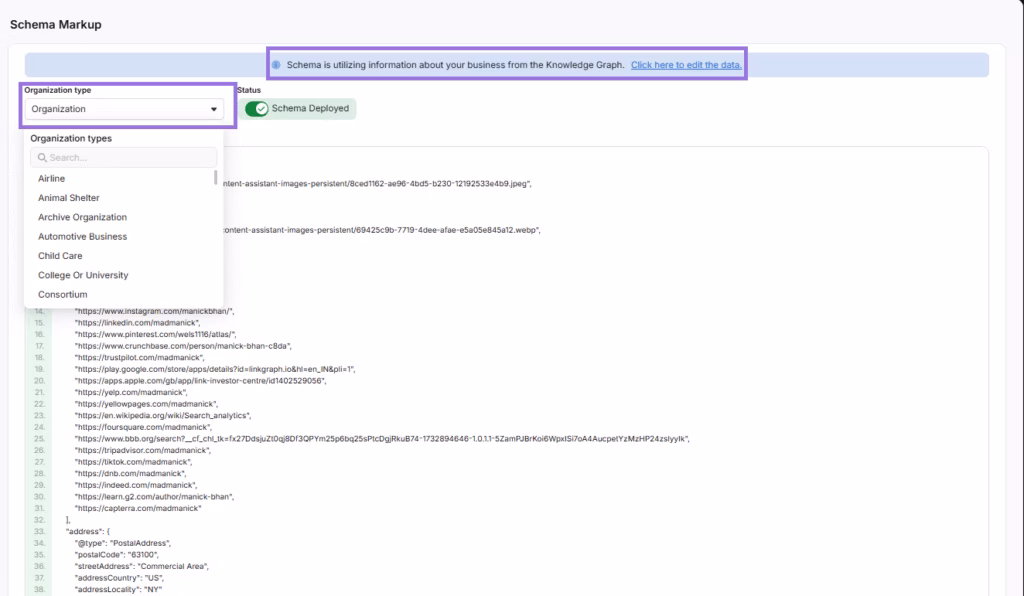 schema markup in search atlas OTTO SEO