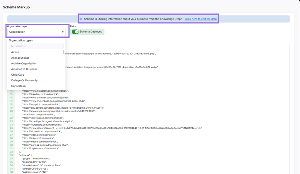 schema markup in search atlas OTTO SEO