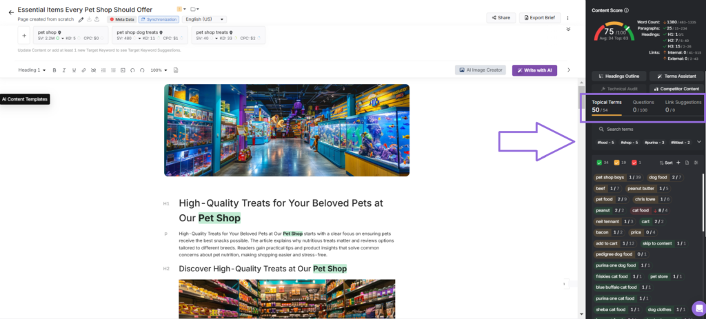 SERPs analysis in search atlas content genius tool