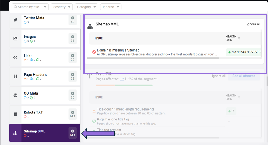 spotting issues in sitemap