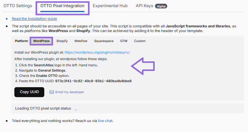 OTTO pixel integration for WordPress sites