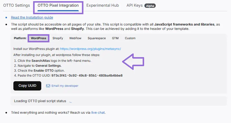 OTTO pixel integration for WordPress sites