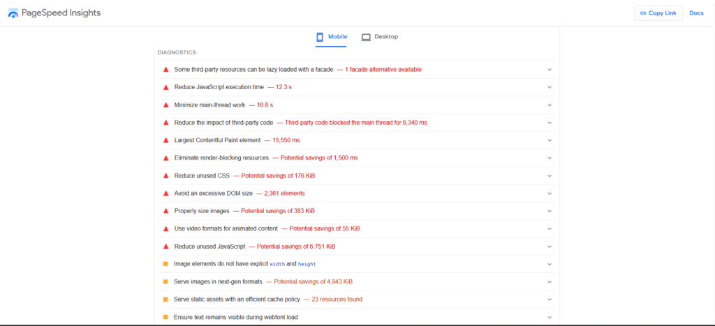 Google PSI for wordpress site speed