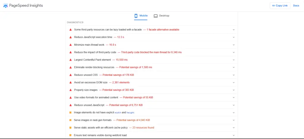 Google PSI for wordpress site speed