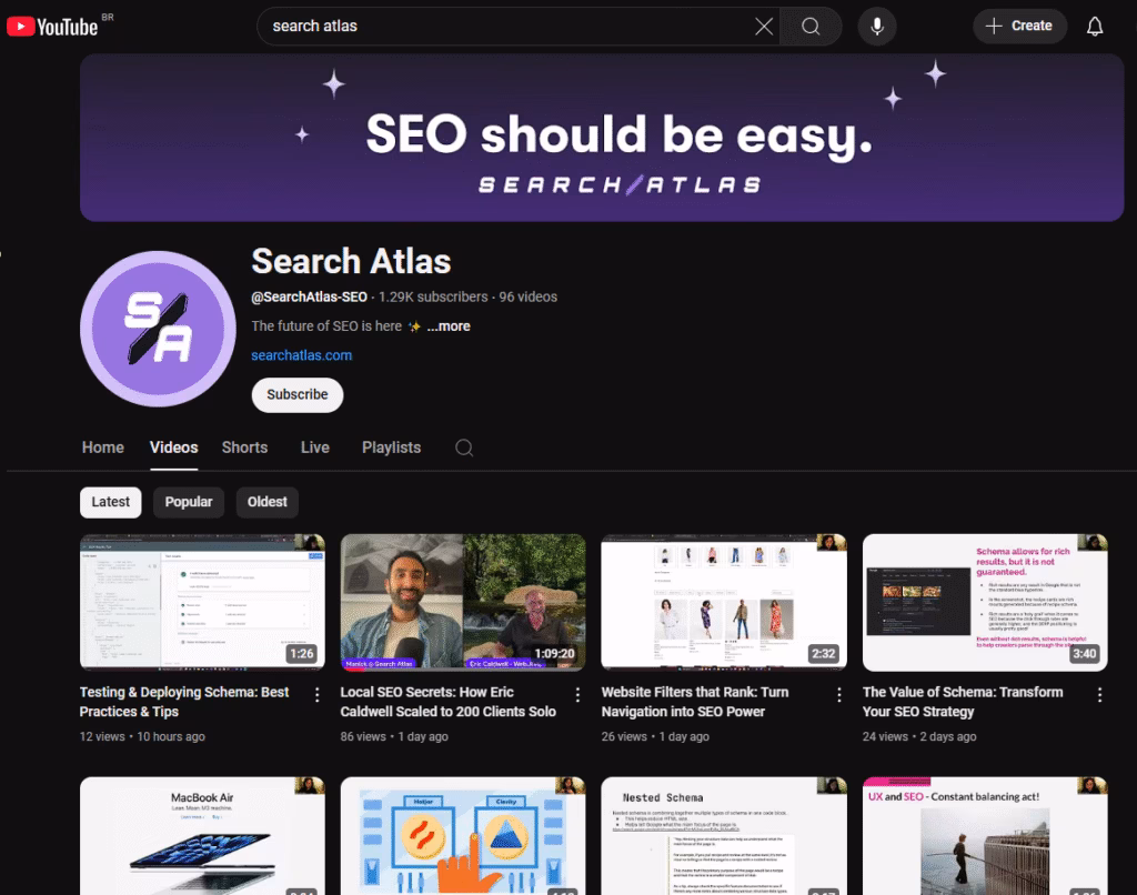 Youtube channel of Search Atlas