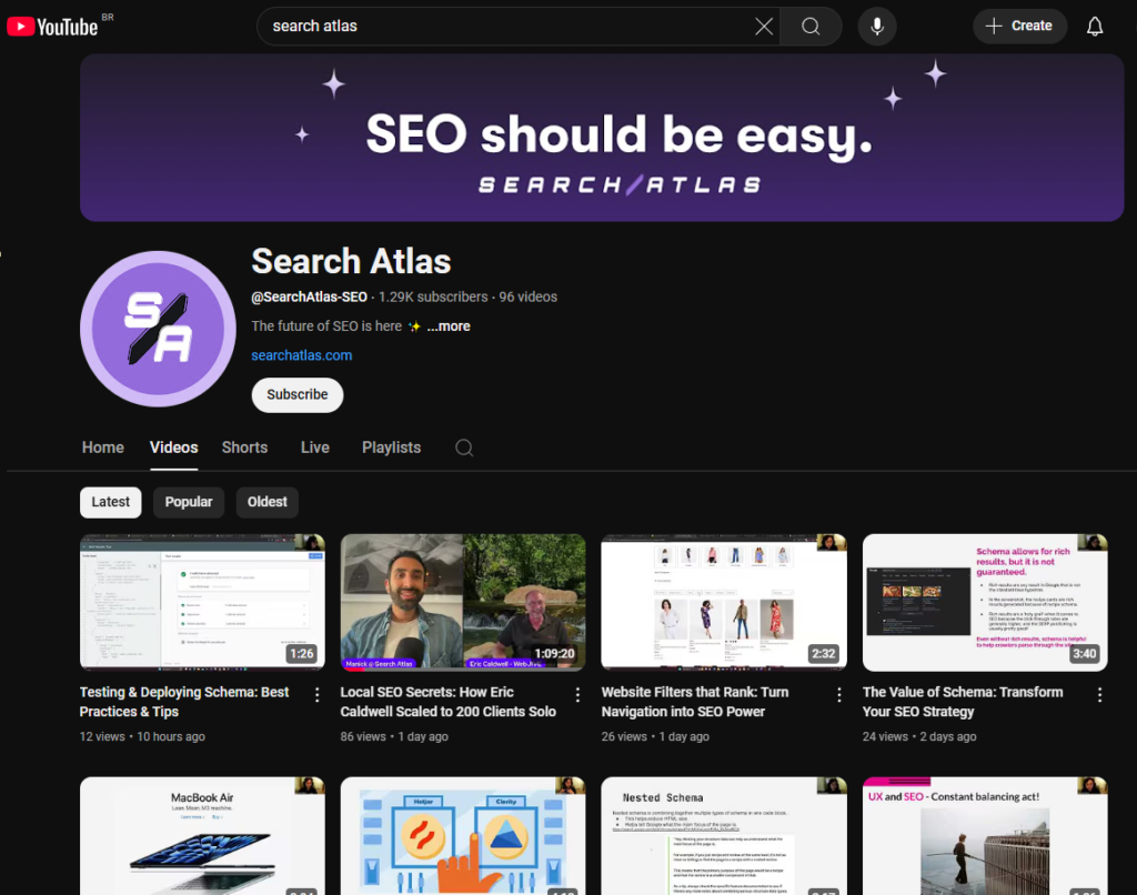 Youtube channel of Search Atlas