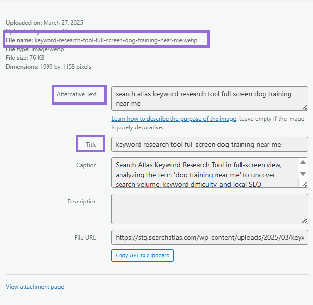 image optimization of alt text and title in WordPress
