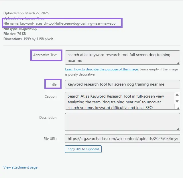 image optimization of alt text and title in WordPress