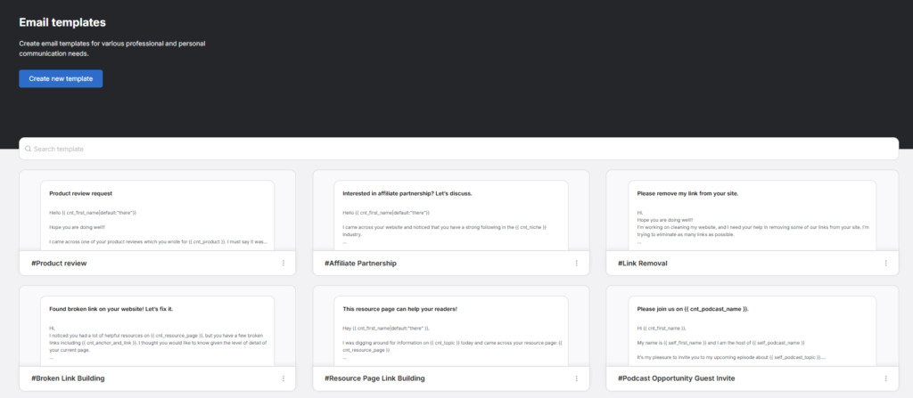 email templates in search atlas digital pr tool