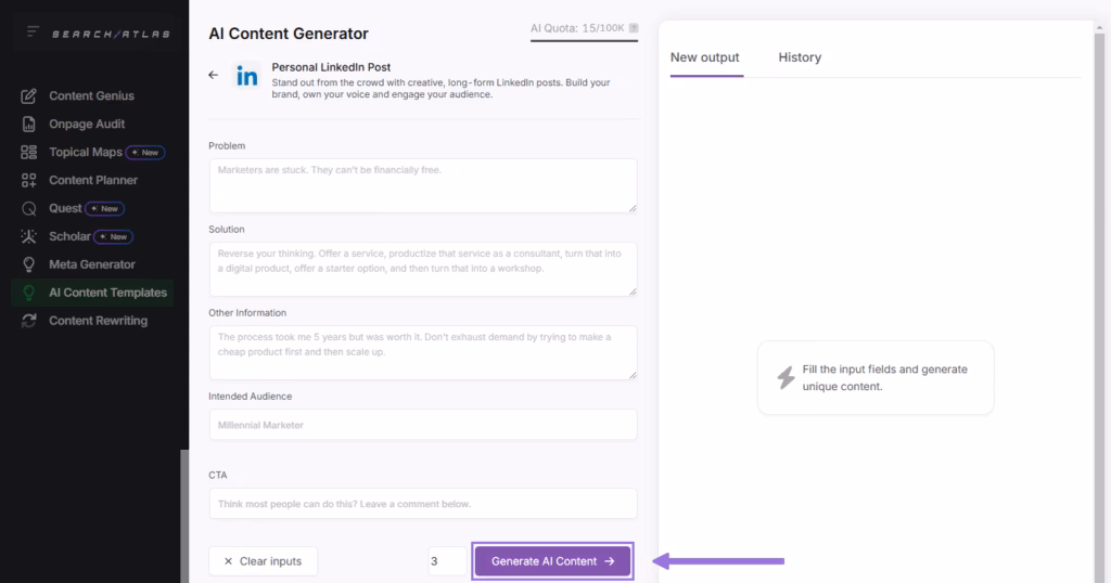 AI content generator for AI content templates