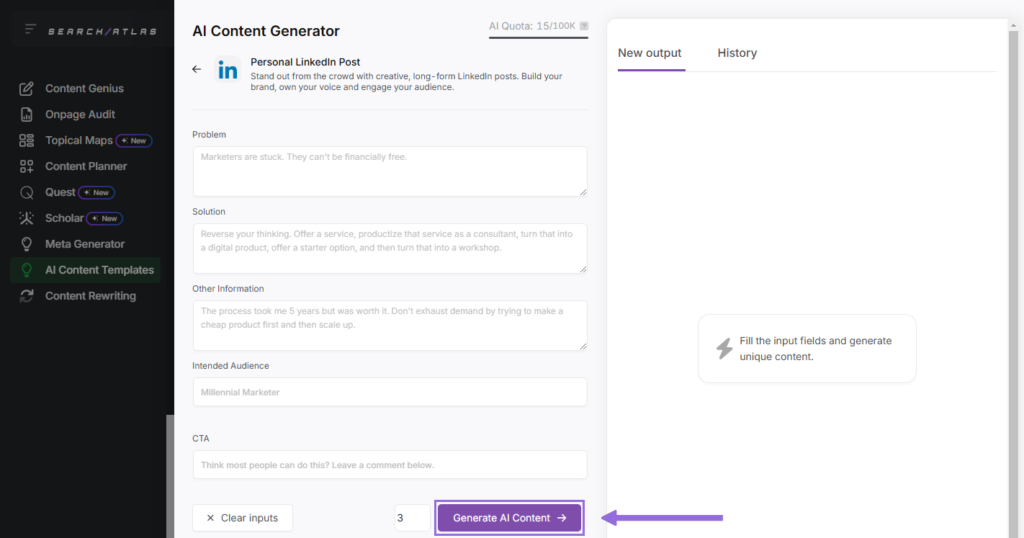 AI content generator for AI content templates