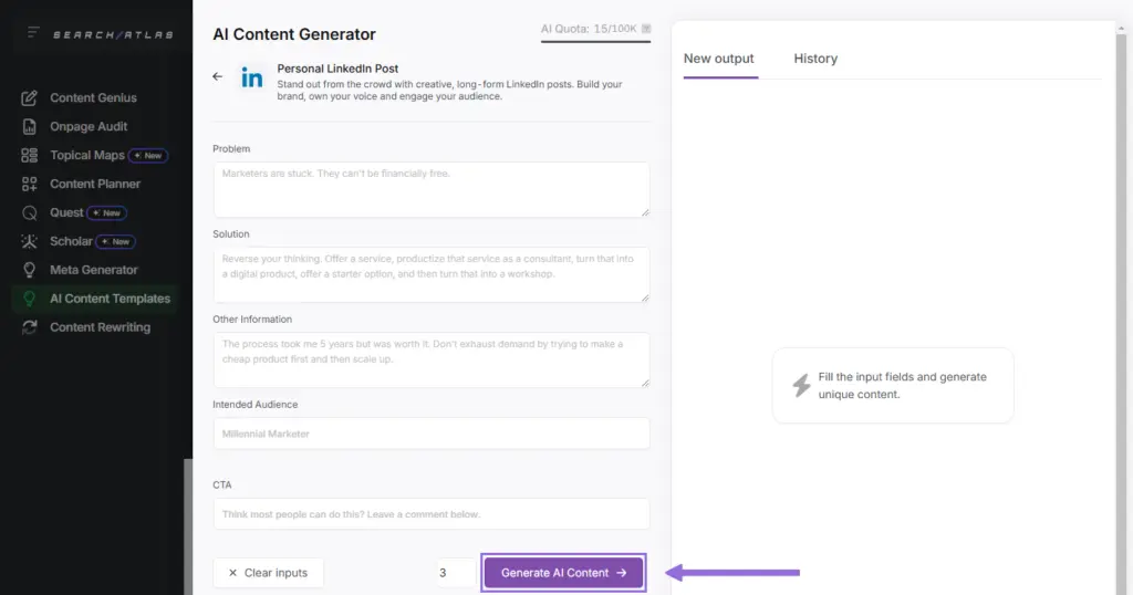 AI content generator for AI content templates