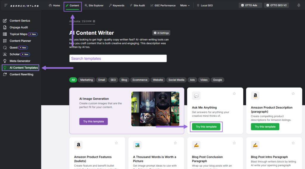 AI content generator templates