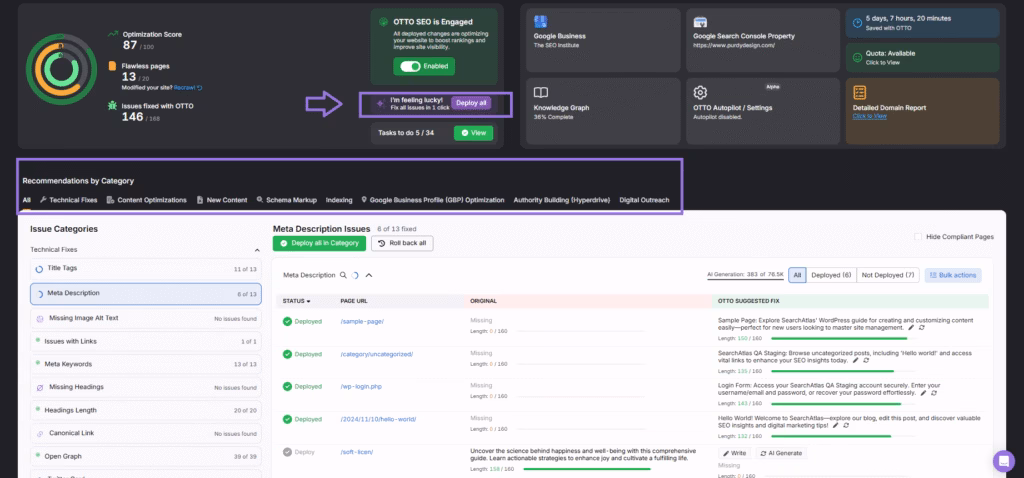 search atlas otto seo meta description recommendations