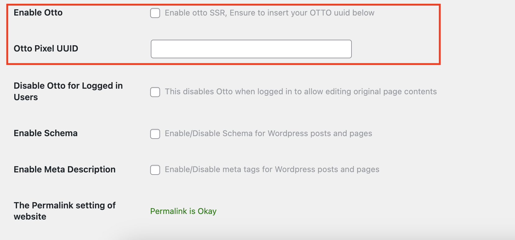 Fill out the “Otto Pixel UUID” field > Save changes