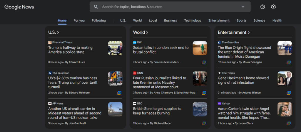 google news page