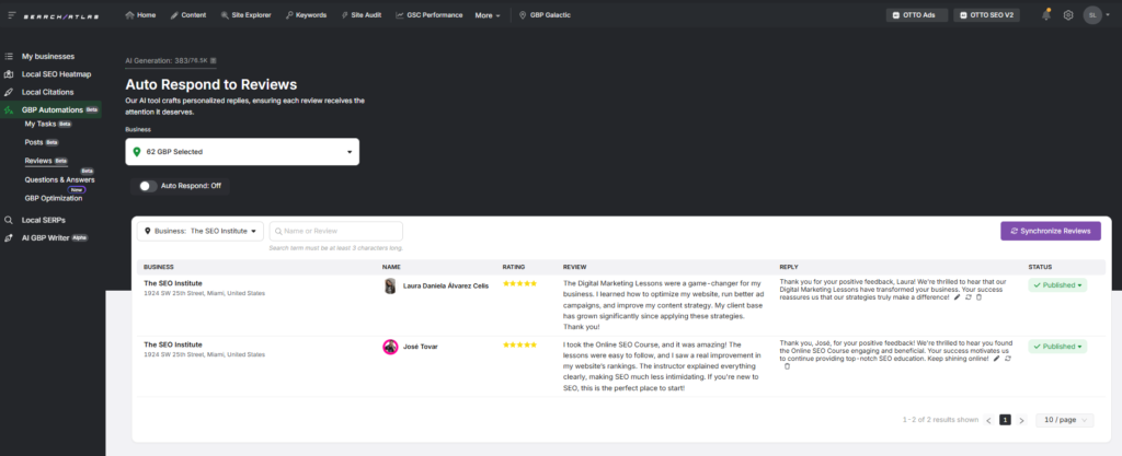 GBP automations tool auto respond to reviews
