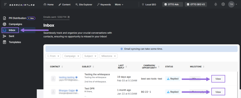 search atlas digital pr tool inbox