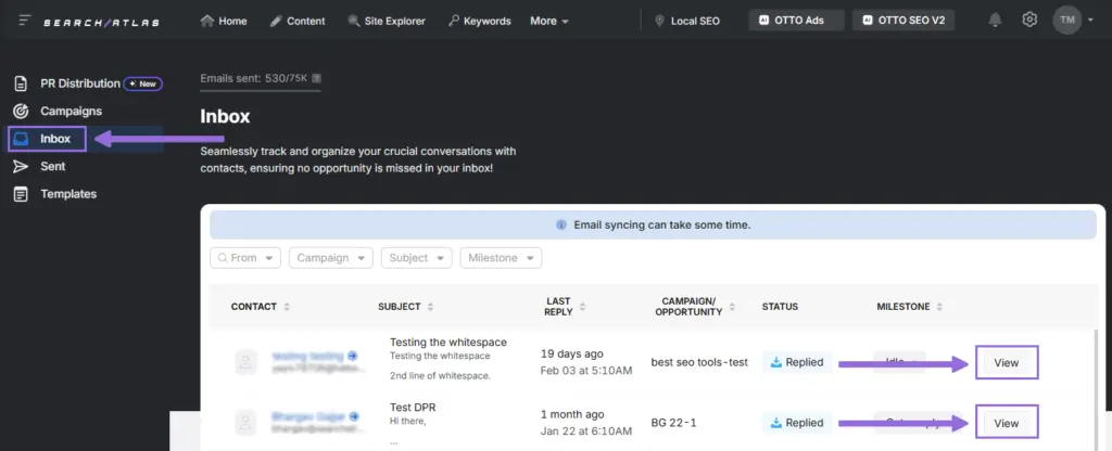 search atlas digital pr tool inbox